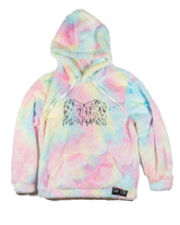 Light rainbow puffy hoodie. Embroidered logo.