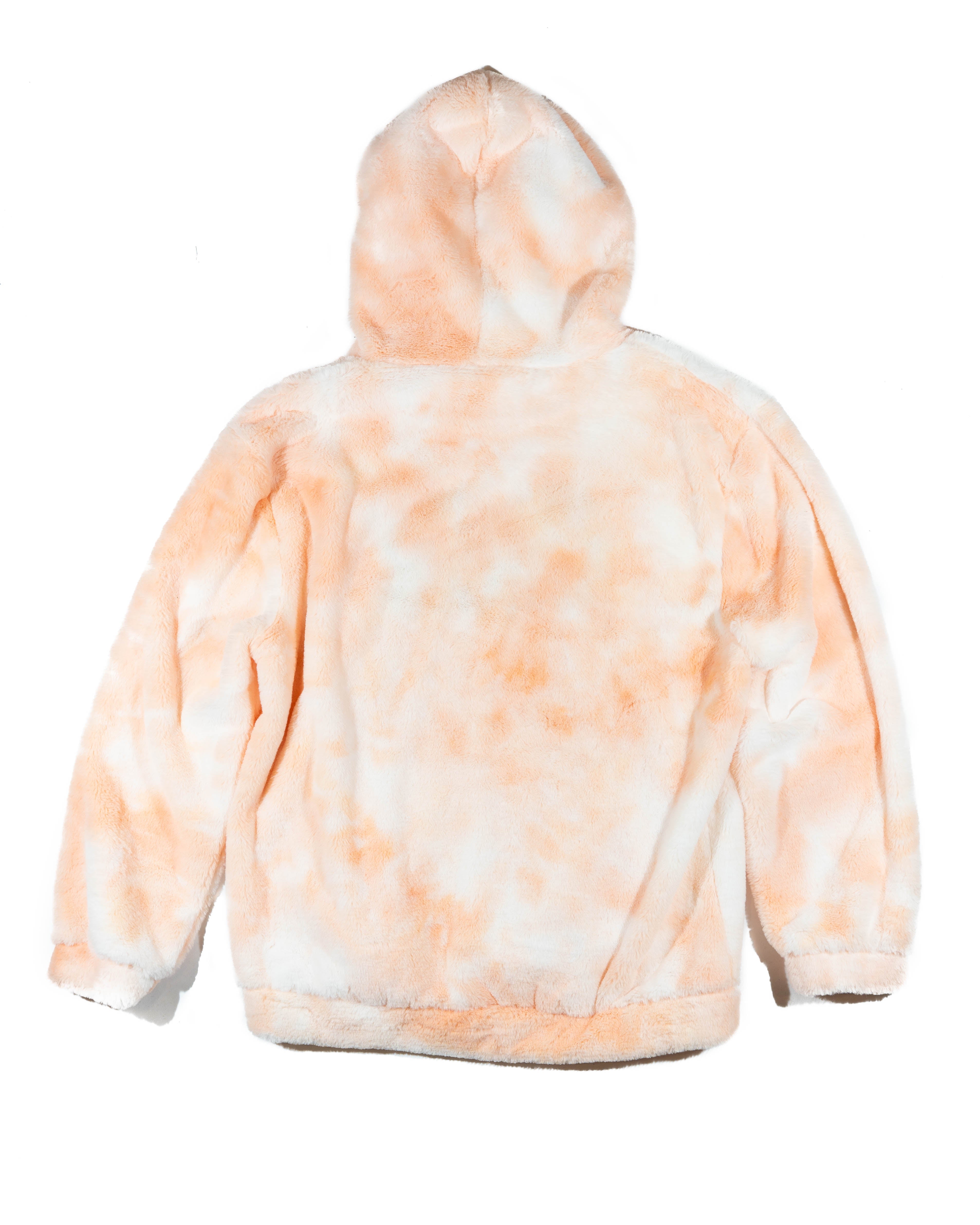 One off peach cream puffy hoodie. Embroidered logo.