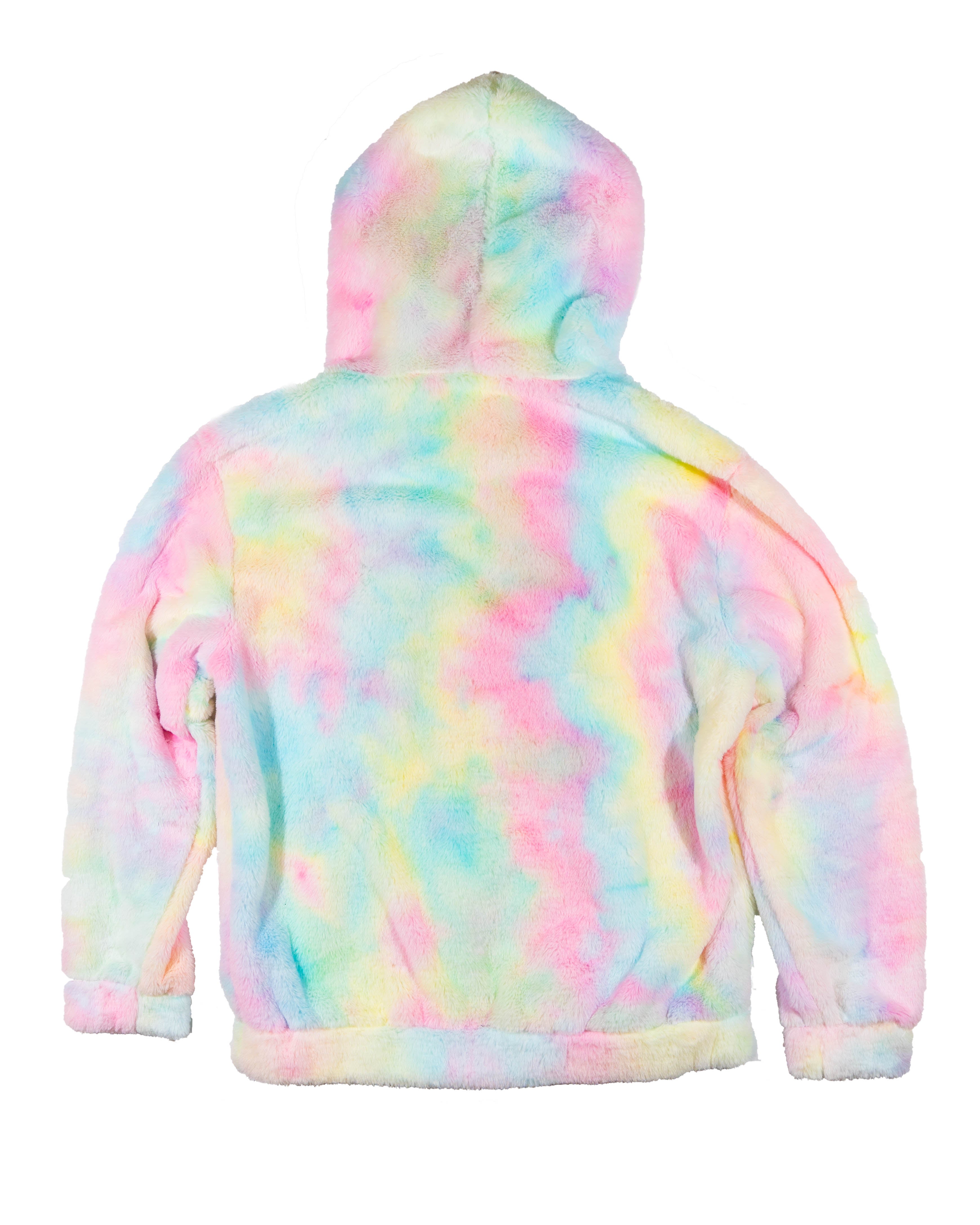 Light rainbow puffy hoodie. Embroidered logo.